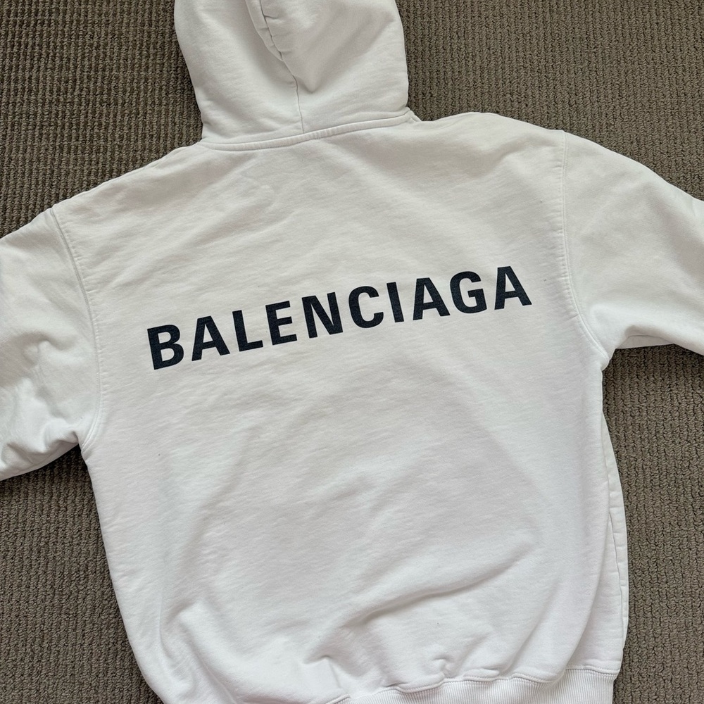 Balenciaga White Hoodie with Black Logo